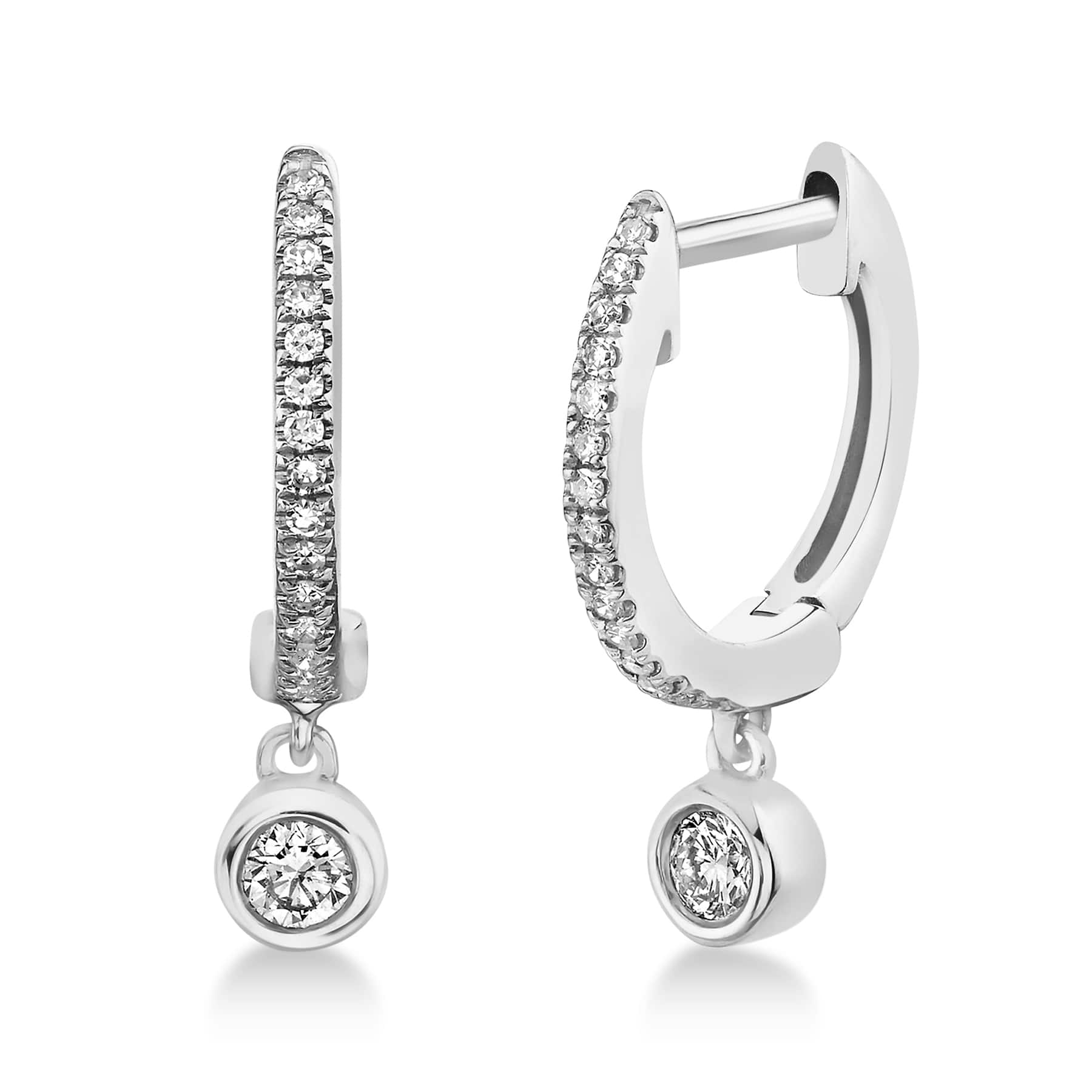 Diamond Bezel Drop Huggie Earrings 14k White Gold (0.14ct)