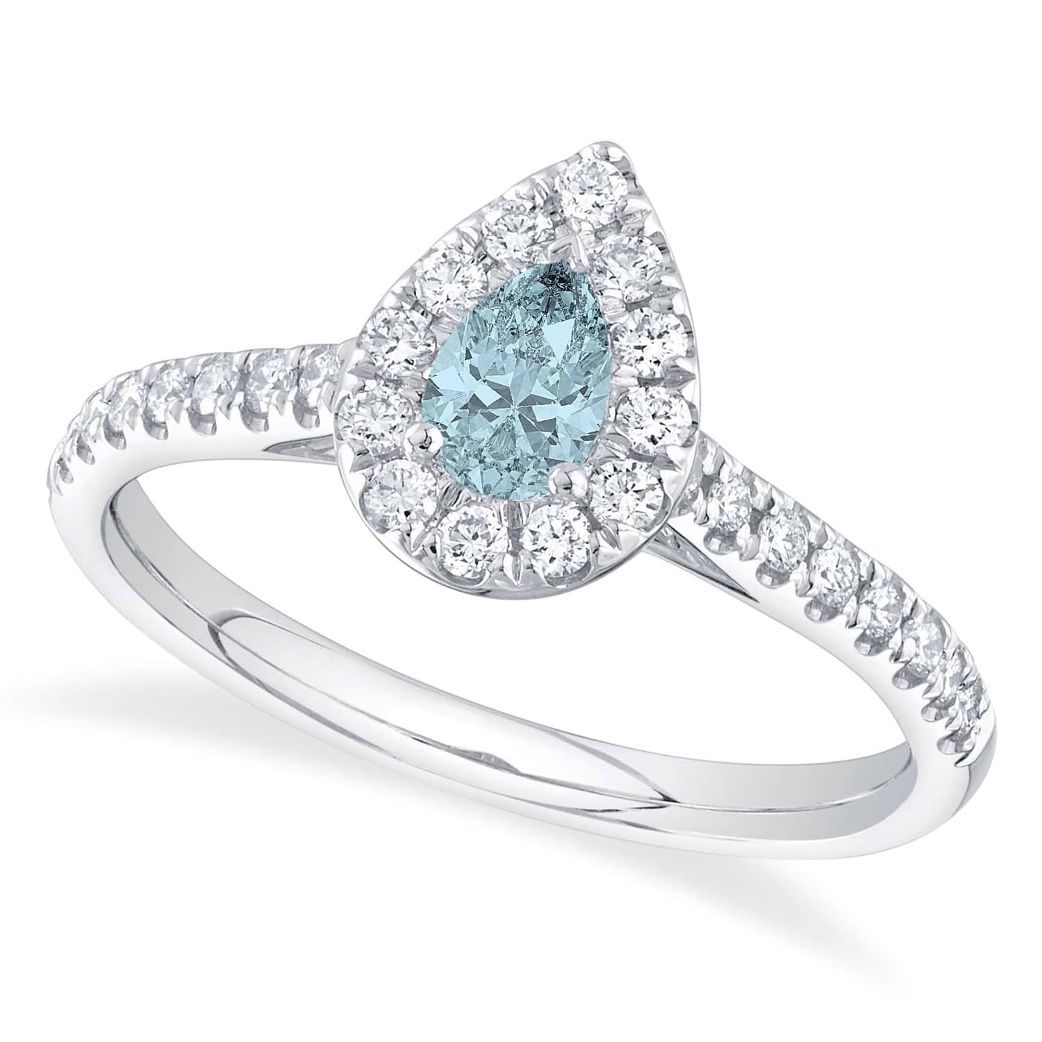 Pear-Cut Aquamarine & Diamond Engagement Ring 14K White Gold (0.52ct)