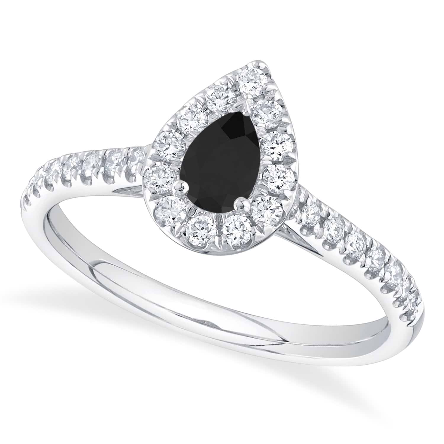 Pear-Cut Black Diamond Engagement Ring 14K White Gold (0.62ct)