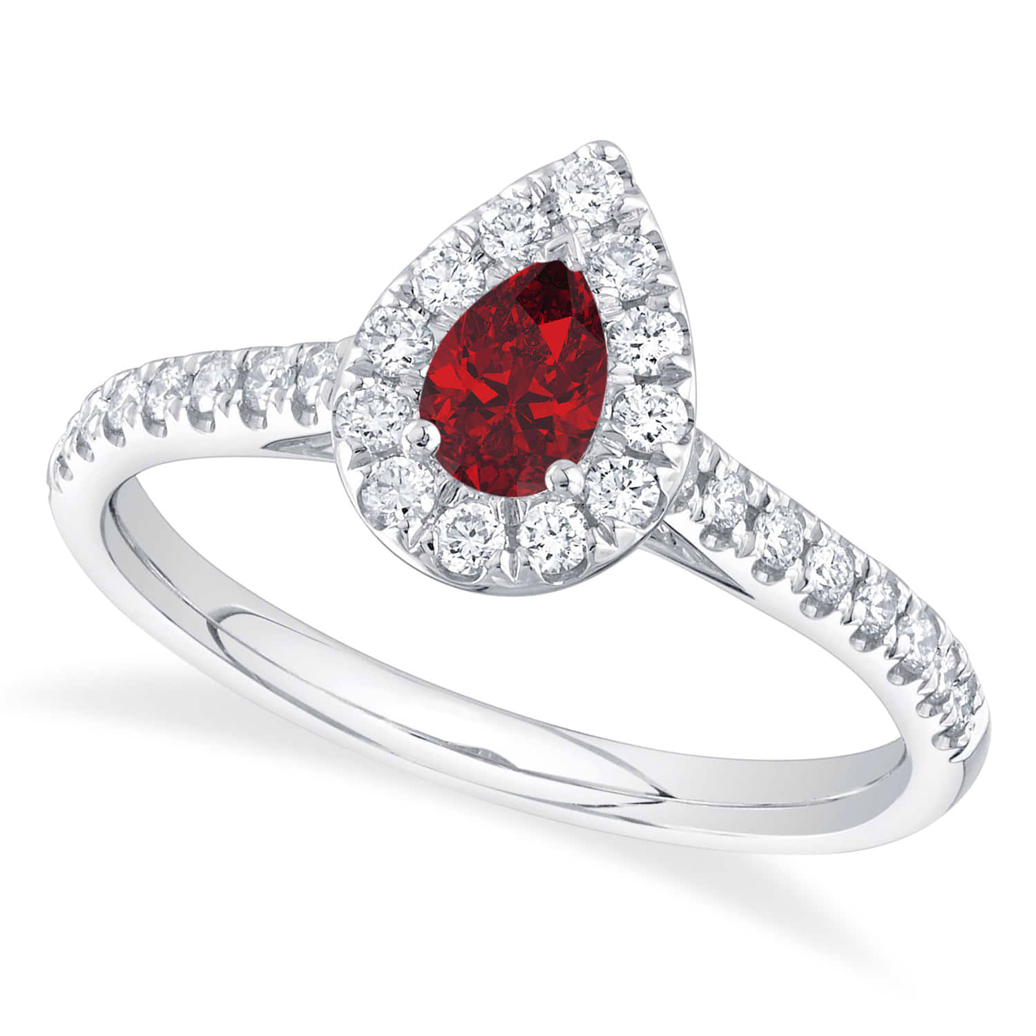 Pear Cut Ruby & Diamond Engagement Ring 14K White Gold (0.59ct)