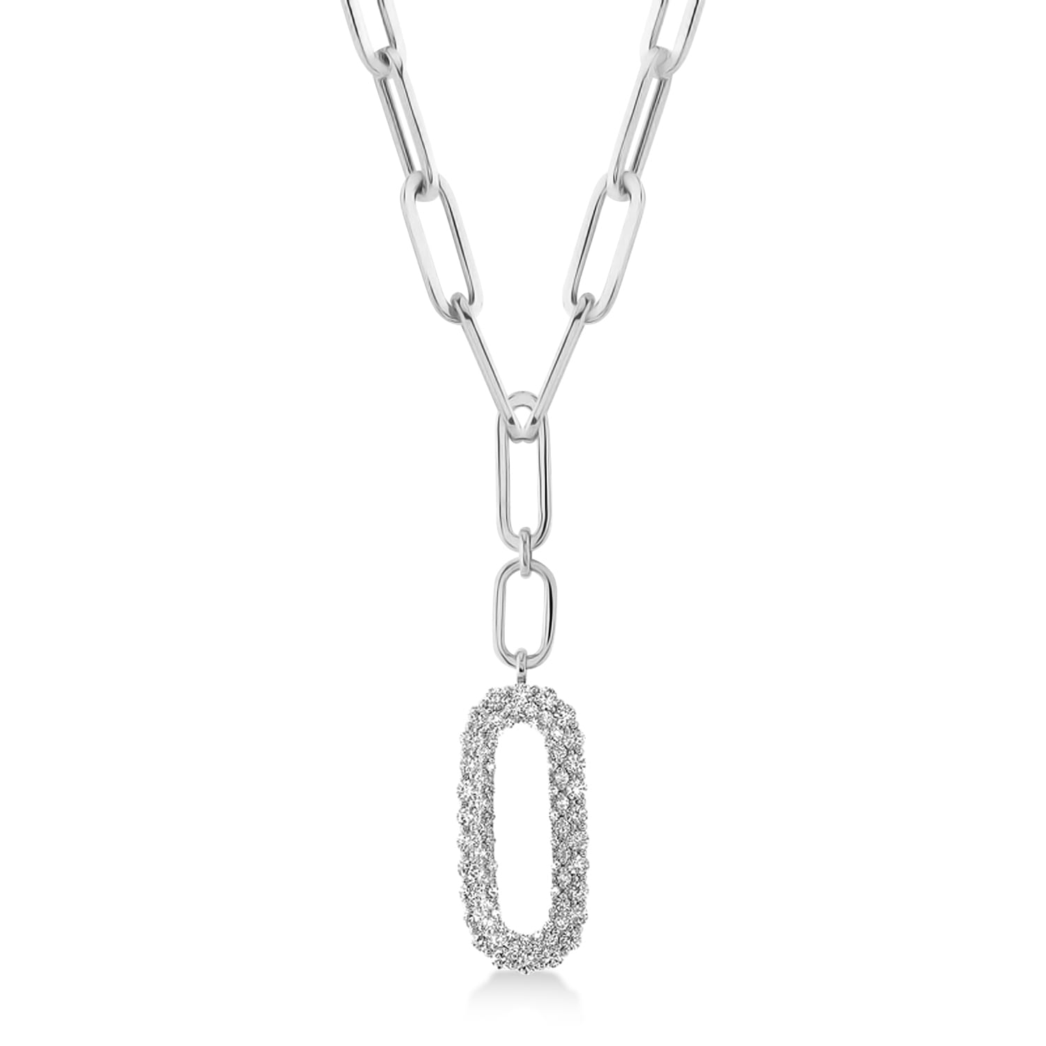 Diamond Paper Clip Drop Pendant Necklace 14k White Gold (0.92ct)
