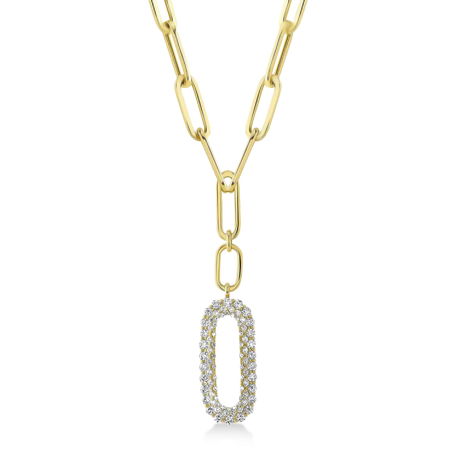 Diamond Paper Clip Drop Pendant Necklace 14k Yellow Gold (0.92ct)