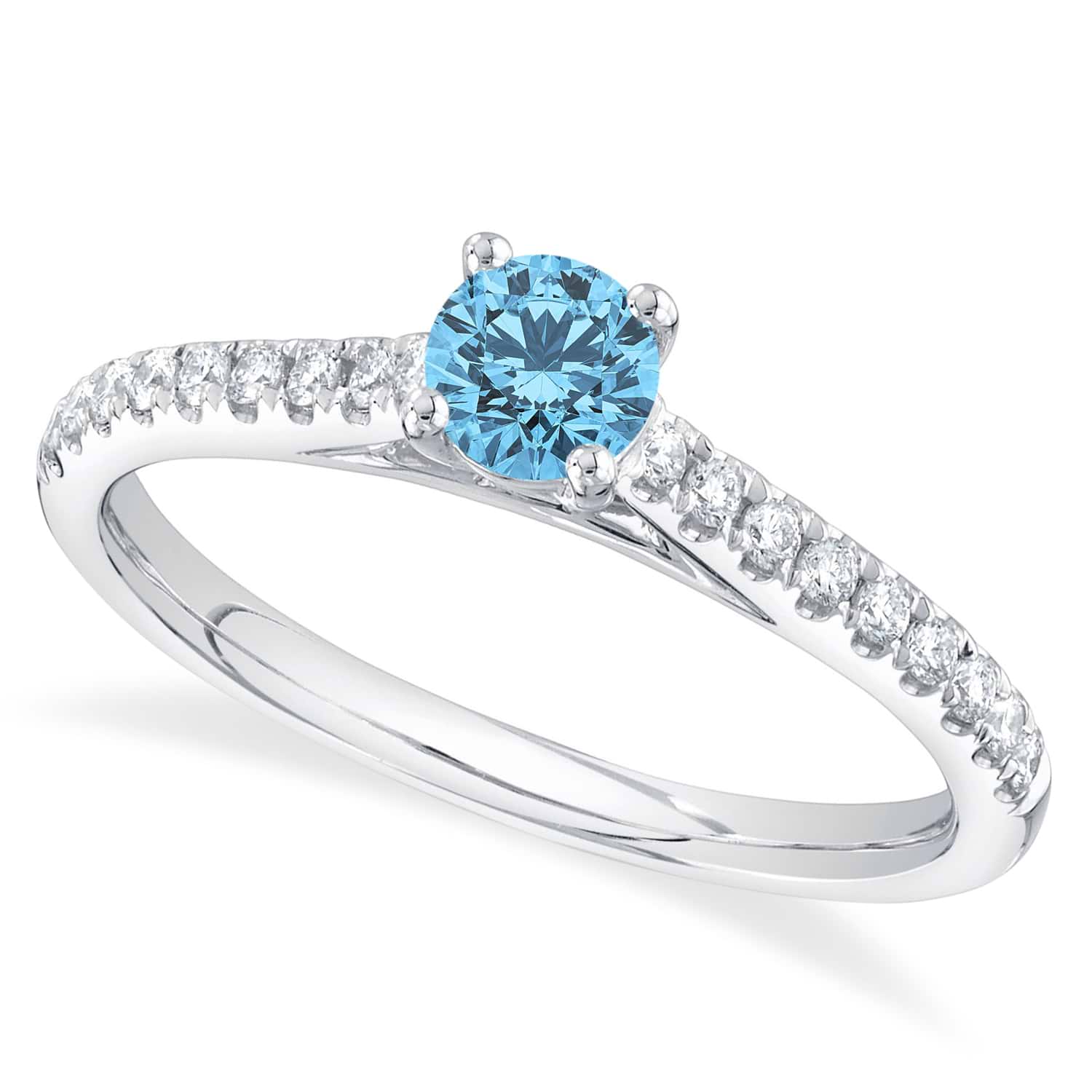 Round Blue Topaz Solitaire & Diamond Engagement Ring 14K White Gold (0.79ct)