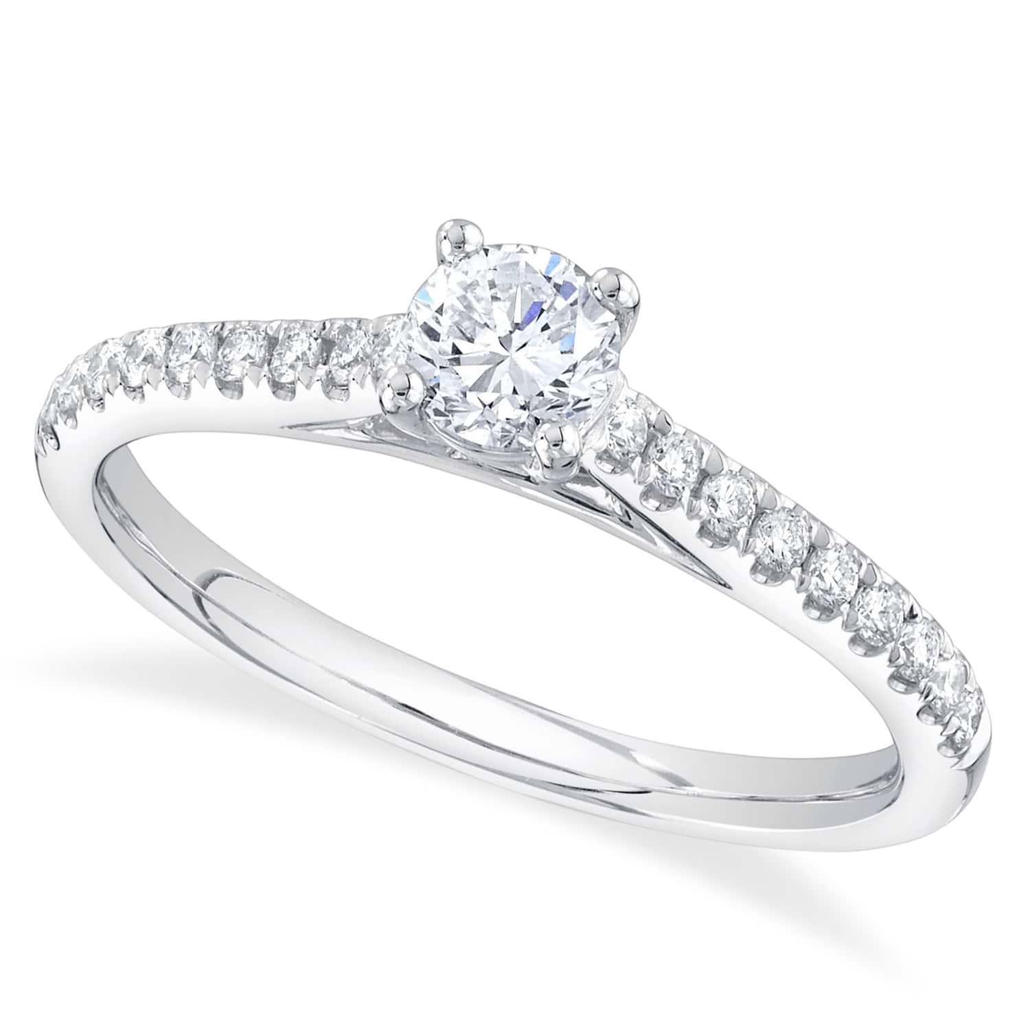 Round Solitaire & Diamond Accent Engagement Ring 14K White Gold (0.59ct)