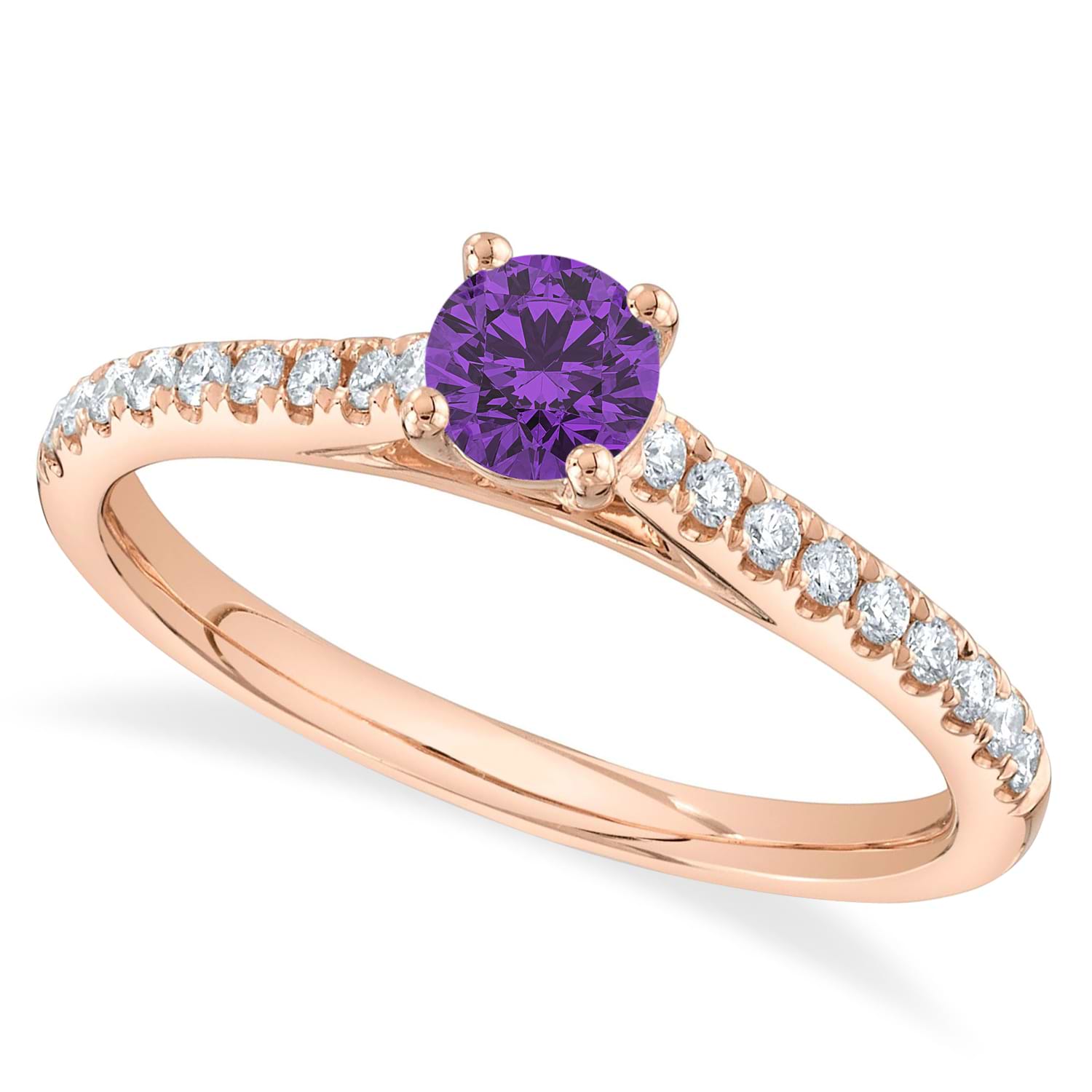 Round Amethyst Solitaire & Diamond Engagement Ring 14K Rose Gold (0.67ct)