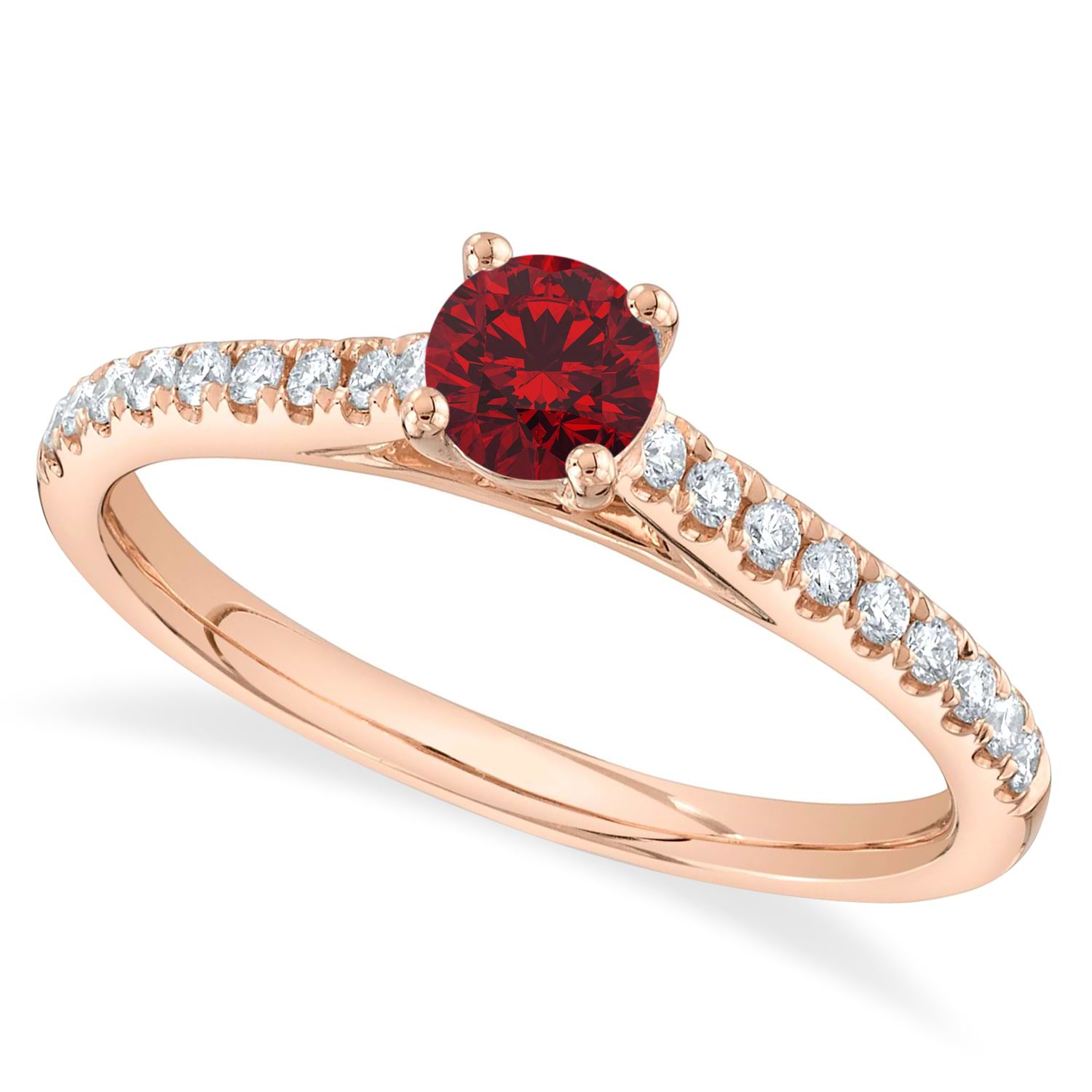 Round Ruby Solitaire & Diamond Engagement Ring 14K Rose Gold (0.77ct)