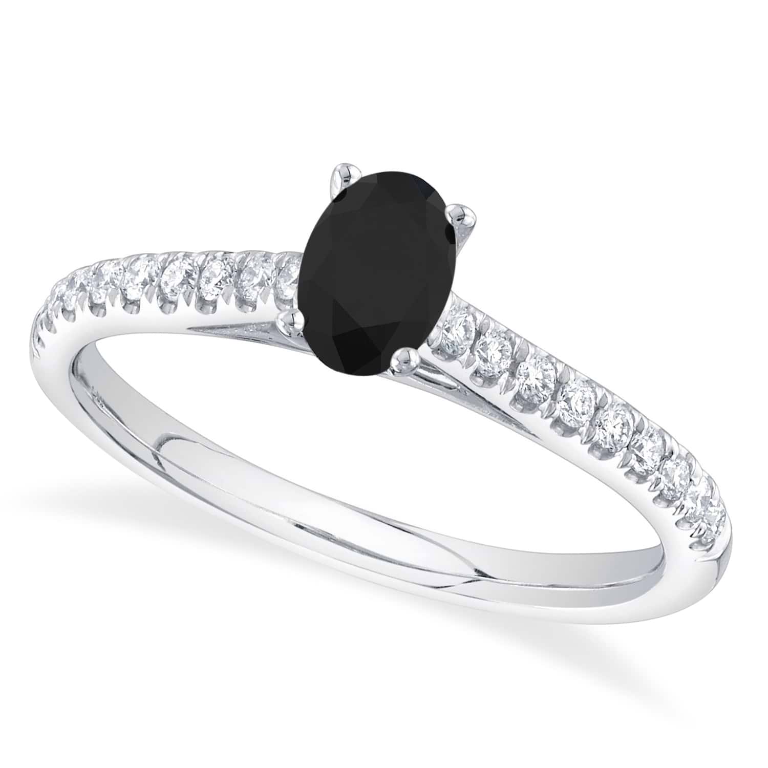 Oval Black Diamond Solitaire Engagement Ring 14K White Gold (0.59ct)