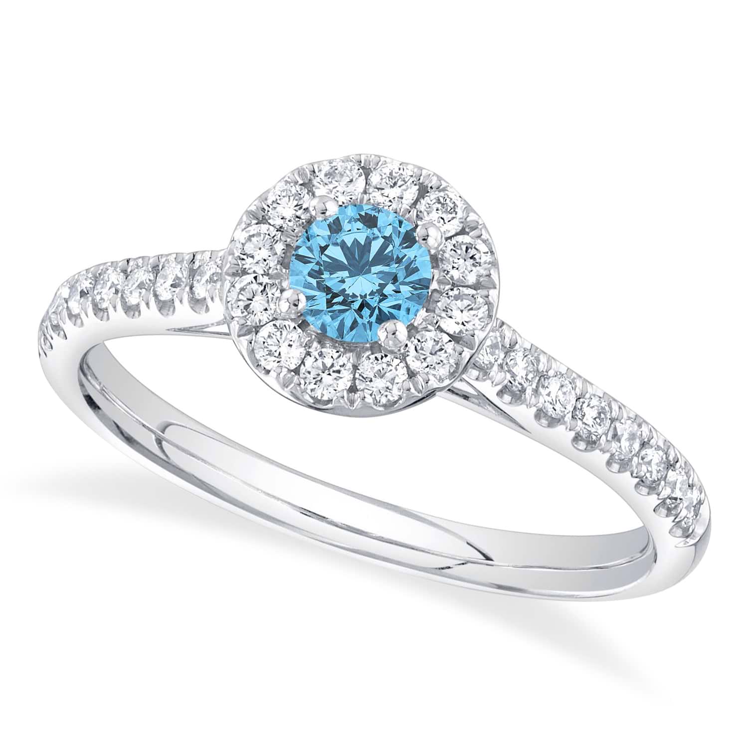 Round Blue Topaz Solitaire & Diamond Engagement Ring 14K White Gold (0.65ct)