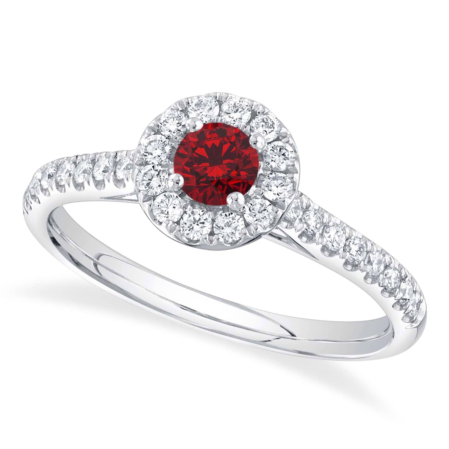 Round Ruby Solitaire & Diamond Engagement Ring 14K White Gold (0.67ct)
