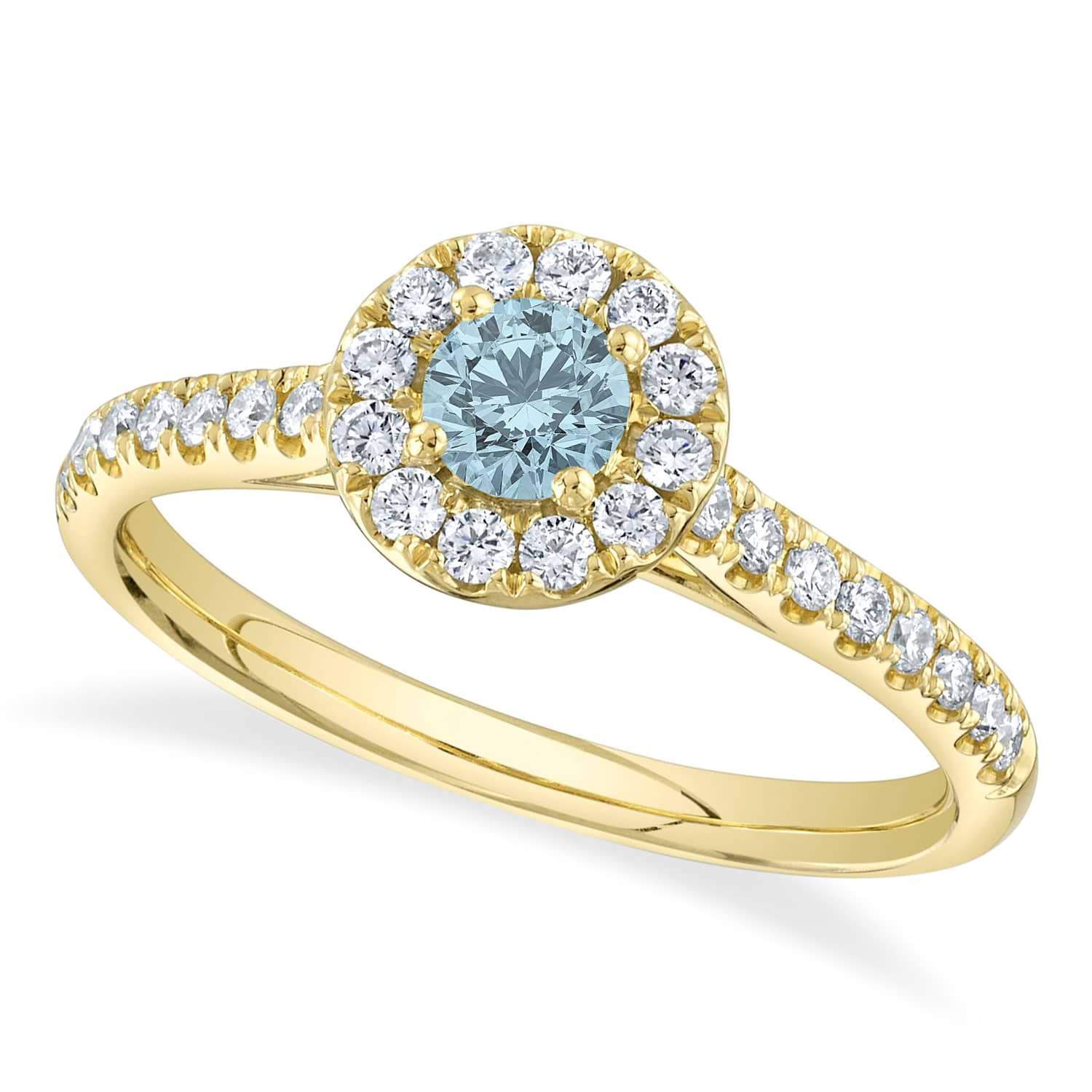 Round Aquamarine Solitaire & Diamond Engagement Ring 14K Yellow Gold (0.56ct)