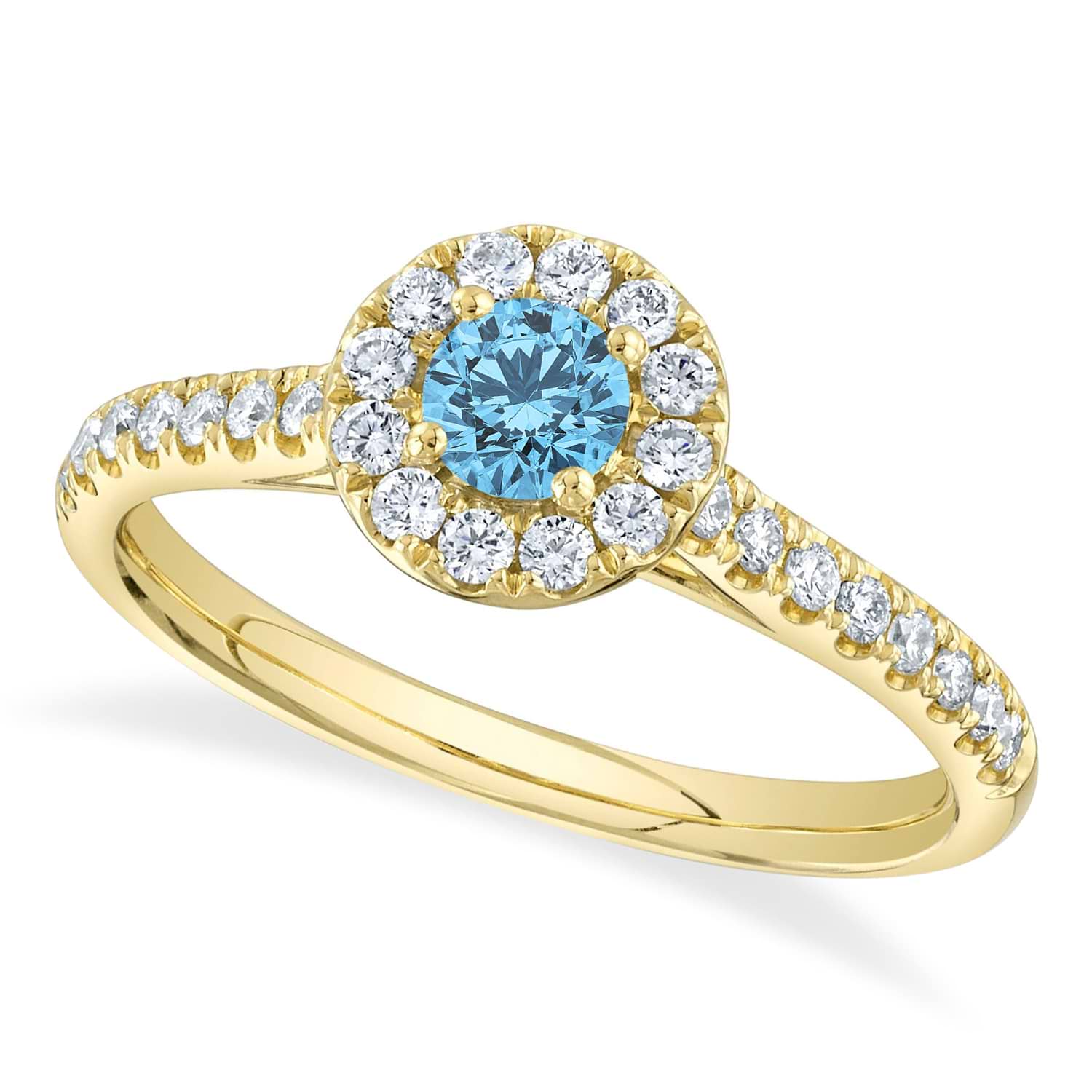 Round Blue Topaz Solitaire & Diamond Engagement Ring 14K Yellow Gold (0.65ct)