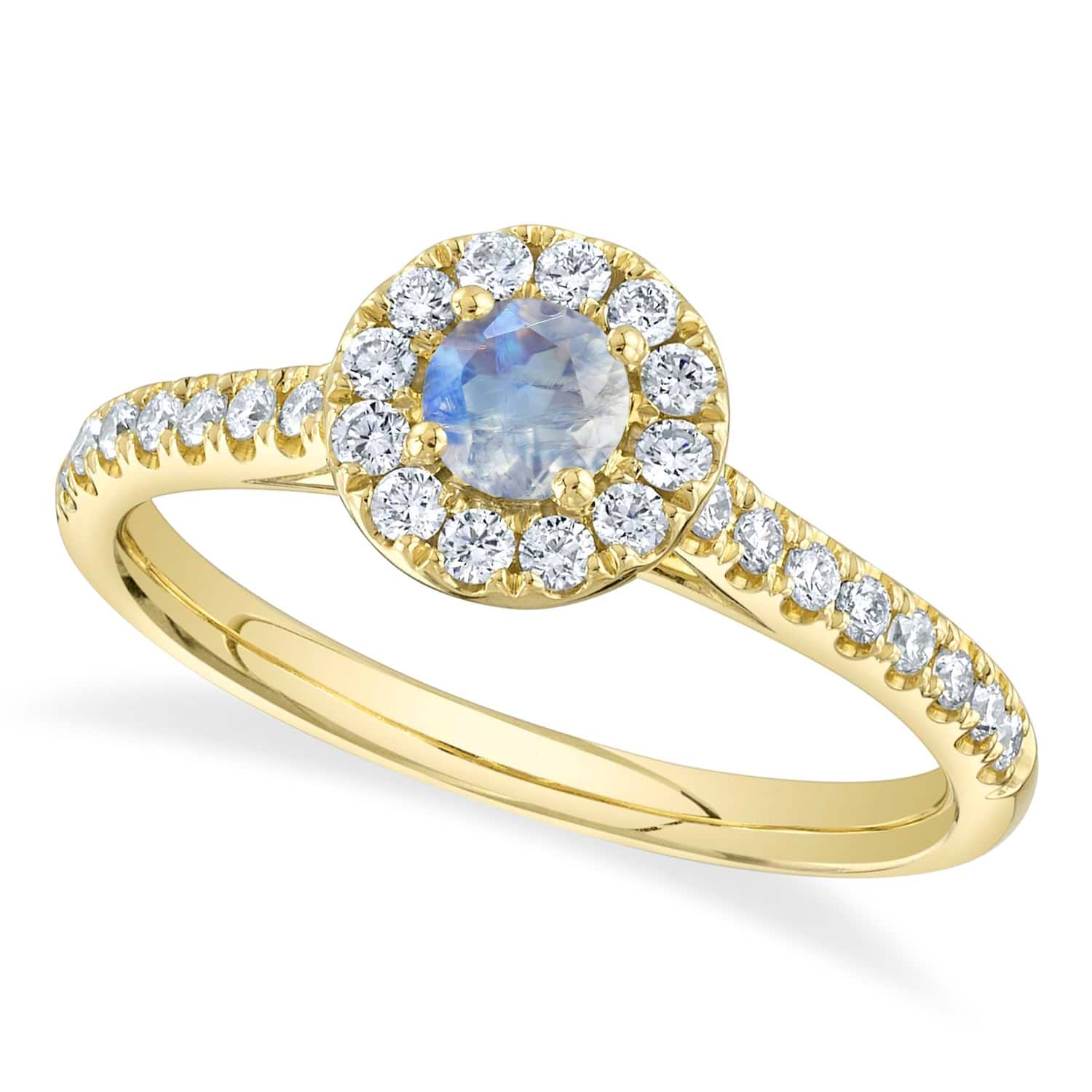 Round Moonstone & Diamond Engagement Ring 14K Yellow Gold (0.62ct)