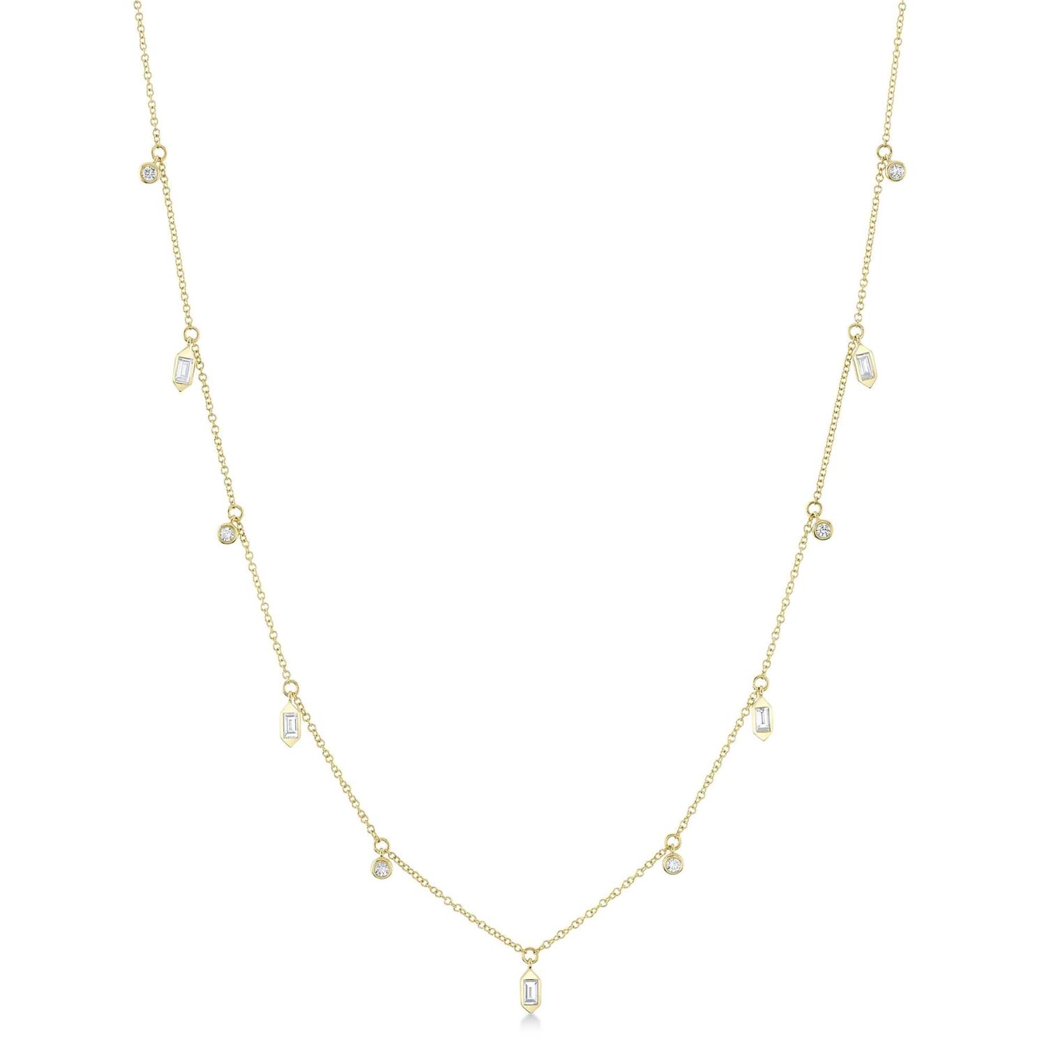 Diamond Baguette Bezel Dangle Pendant Necklace 14K Yellow Gold (0.38ct)