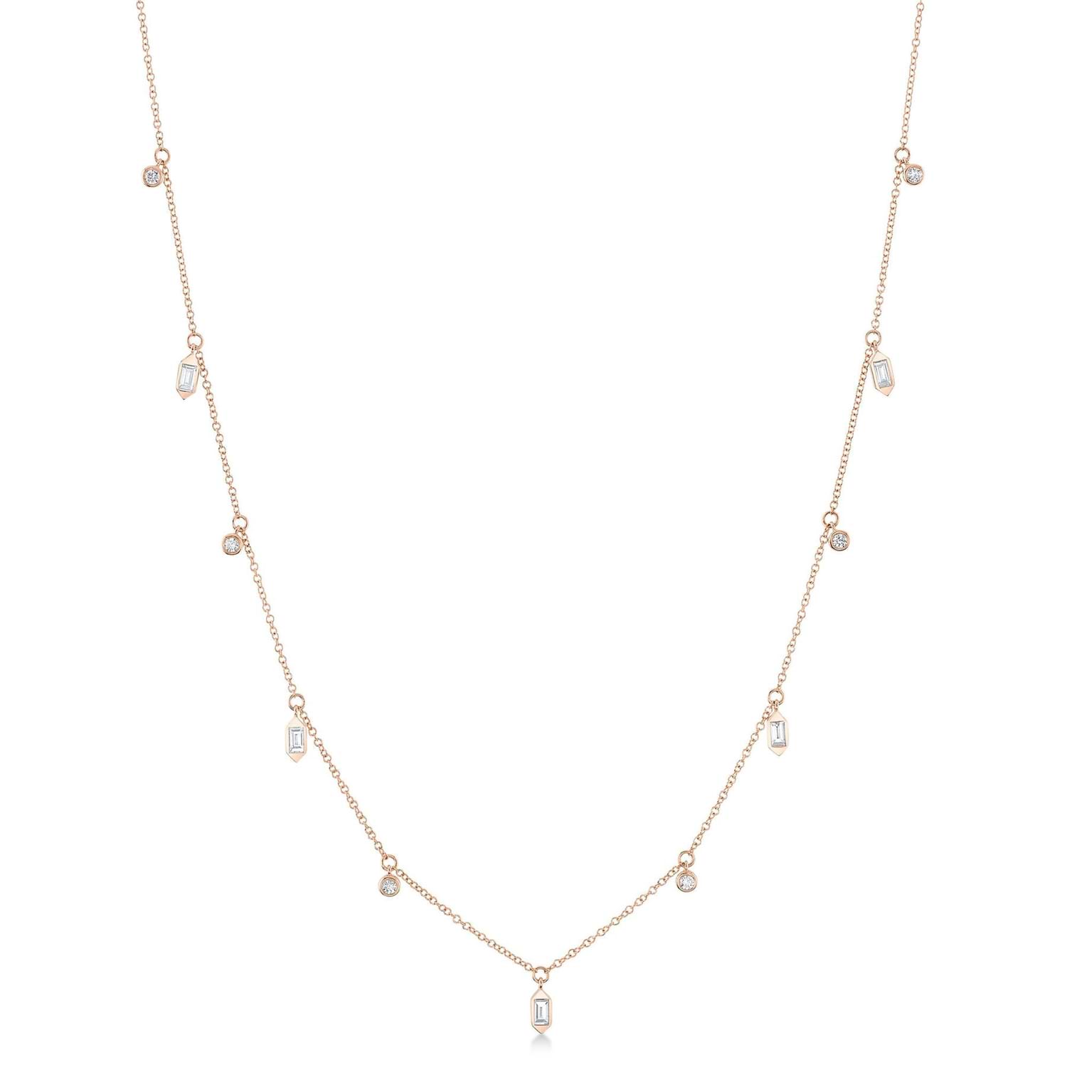 Diamond Baguette Bezel Dangle Pendant Necklace 14K Rose Gold (0.38ct)
