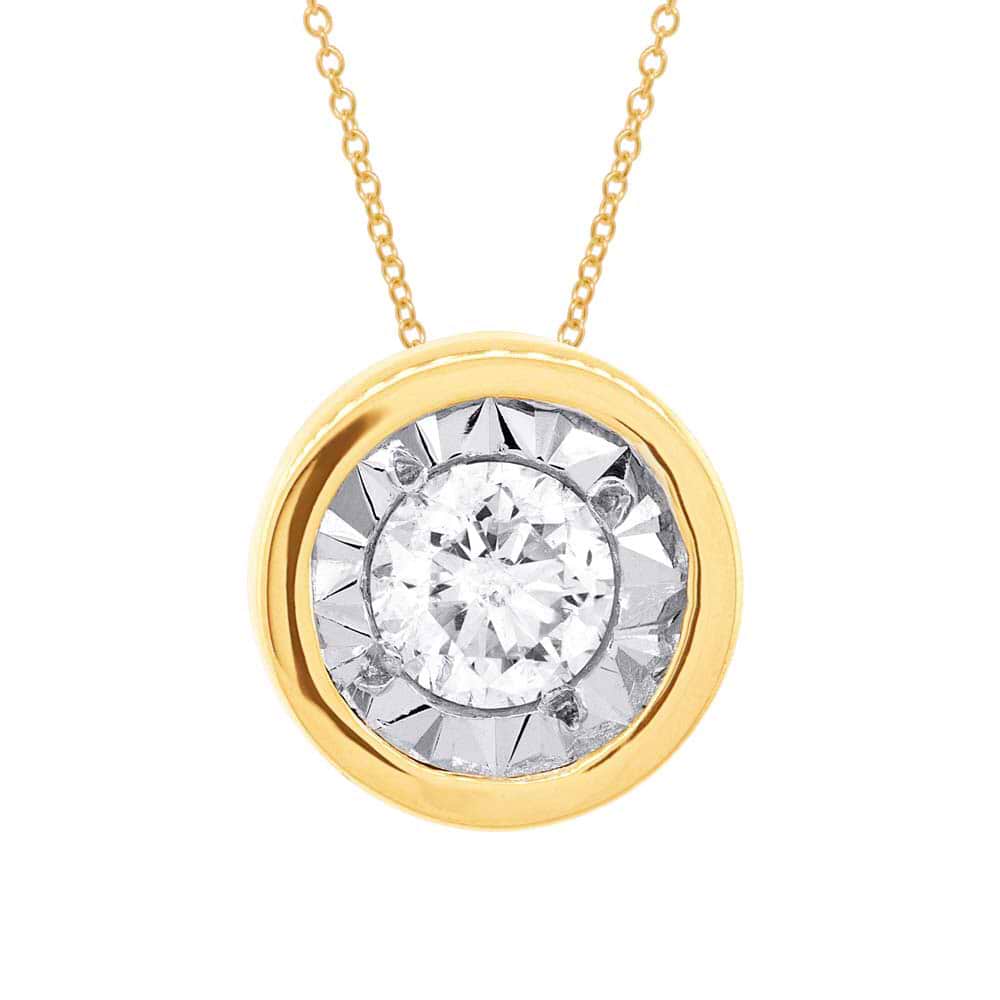 0.20ct 14k Yellow Gold Diamond Round Solitaire Pendant Necklace