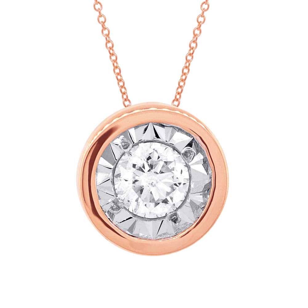 0.20ct 14k Rose Gold Diamond Round Solitaire Pendant Necklace