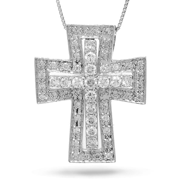 0.57ct 14k White Gold Diamond Cross Pendant Necklace