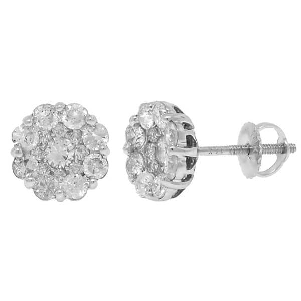 1.10ct 14k White Gold Diamond Round Invisible Stud Earrings