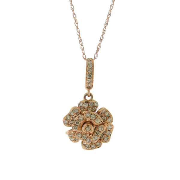 0.36ct 14k Rose Gold Diamond Flower Pendant Necklace