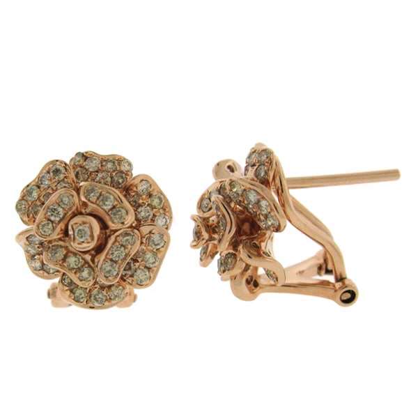 0.64ct 14k Rose Gold Diamond Flower Earrings