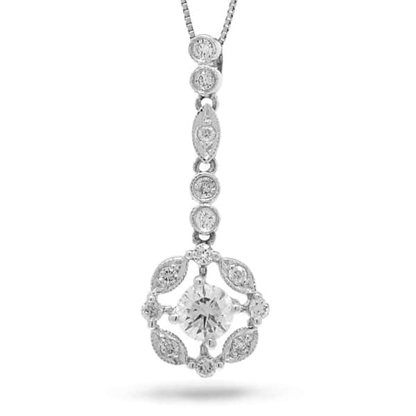 0.64ct 14k White Gold Round Brilliant Diamond Pendant Necklace