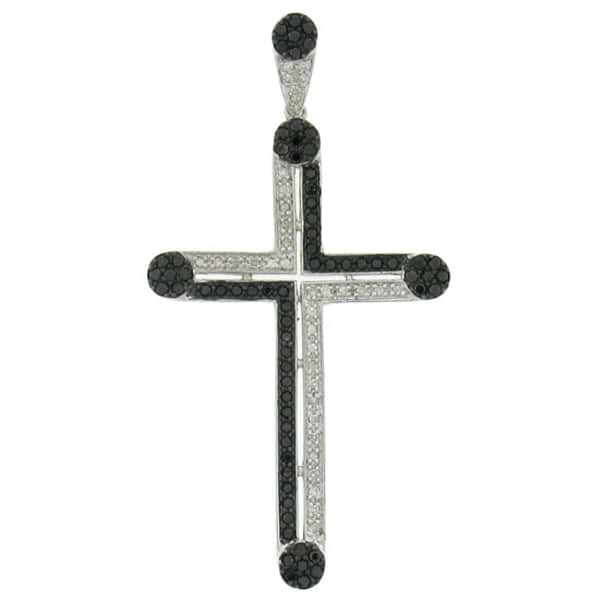 0.95ct 14k White Gold Black & White Diamond Cross Pendant Necklace