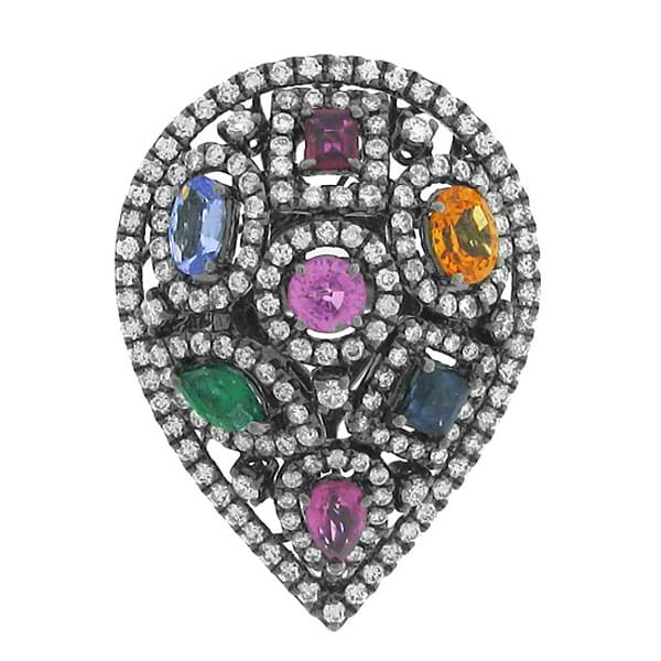 1.48ct Diamond & 1.69ct Multicolor Stone 14k Black Rhodium Ring