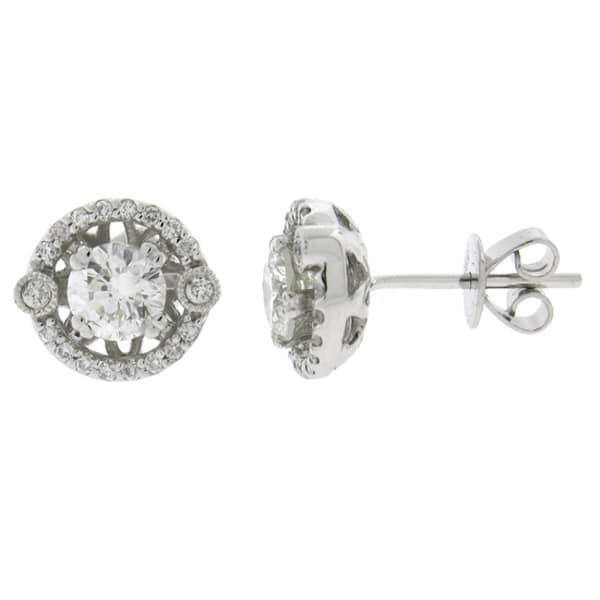 1.02ct Round Brilliant Center And 0.26ct Side 14k White Gold Diamond Stud Earrings