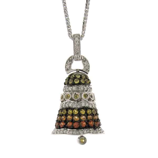 0.45ct Diamond & 1.25ct Sapphire 18k White Gold Bell Pendant Necklace