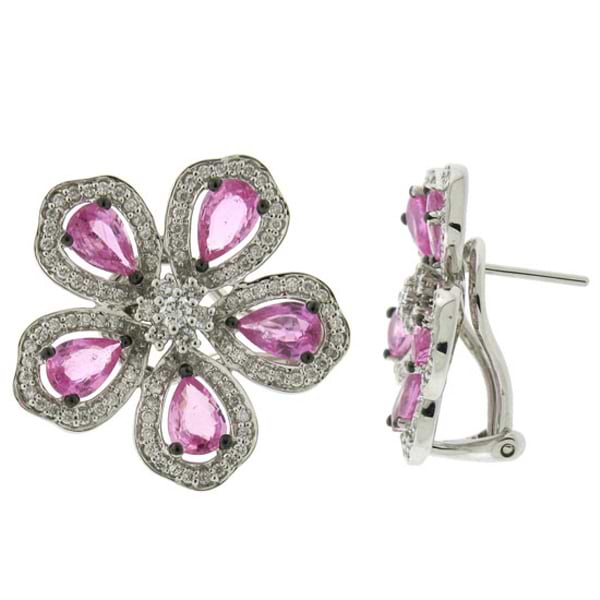 5.40ct 14k White Gold Diamond & Diffused Pink Sapphire Flower Earring