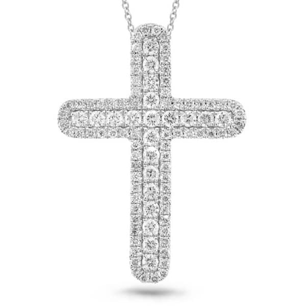 0.81ct 14k White Gold Diamond Cross Pendant Necklace