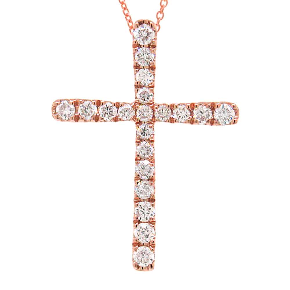 0.21ct 14k Rose Gold Diamond Cross Pendant Necklace