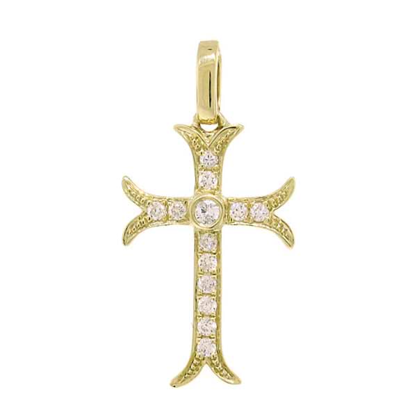 0.15ct 14k Yellow Gold Diamond Cross Pendant Necklace