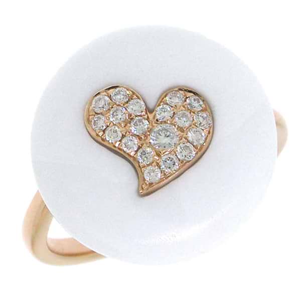 0.16ct 14k Rose Gold Diamond & White Agate Heart Ring