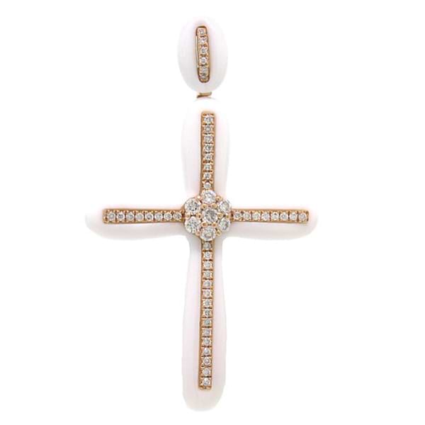 0.37ct 14k Rose Gold Diamond & White Agate Cross Pendant Necklace