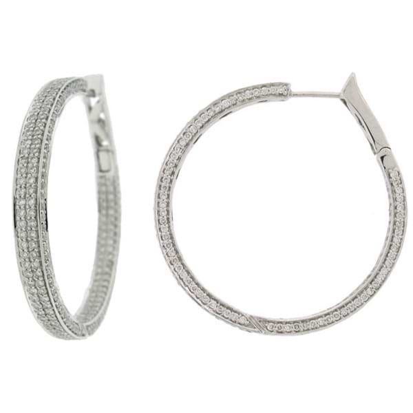 4.50ct 14k White Gold Diamond Hoop Pave Earrings