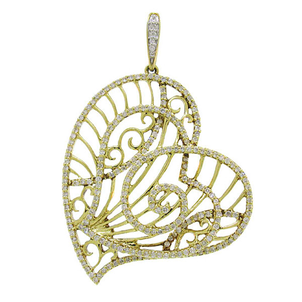 0.80ct 14k Yellow Gold Diamond Heart Pendant Necklace