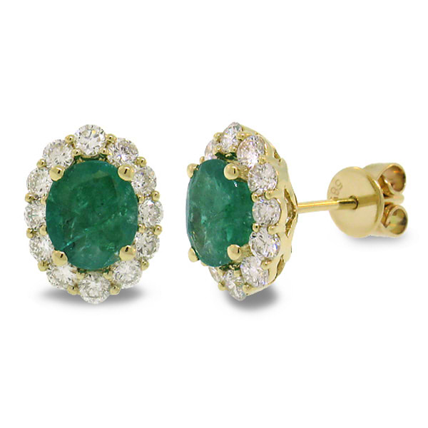0.92ct Diamond & 1.97ct Emerald 14k Yellow Gold Earrings