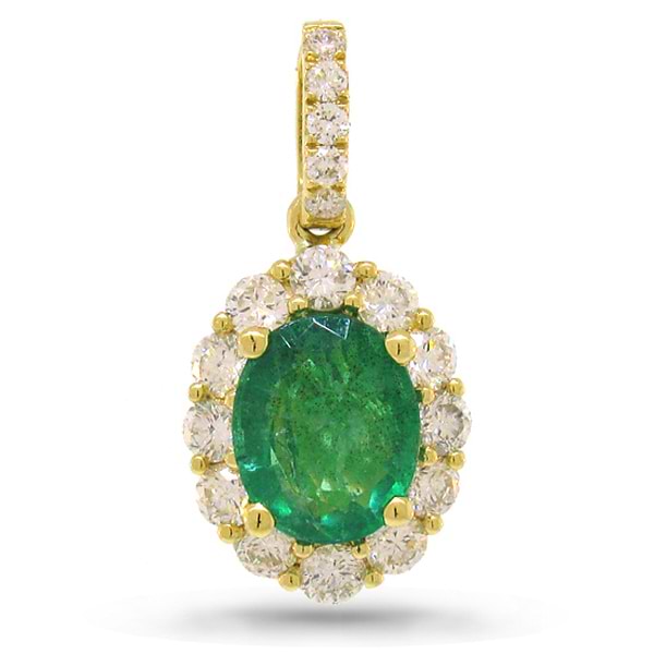 0.50ct Diamond & 0.96ct Emerald 14k Yellow Gold Pendant Necklace