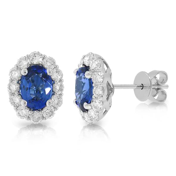 0.92ct Diamond & 2.16ct Blue Sapphire 14k White Gold Earrings