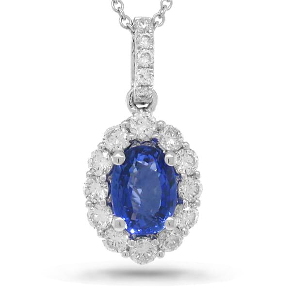 0.50ct Diamond & 1.10ct Blue Sapphire 14k White Gold Pendant Necklace