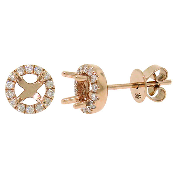 0.21ct 14k Rose Gold Diamond Semi-mount Earrings For 0.30ct Center