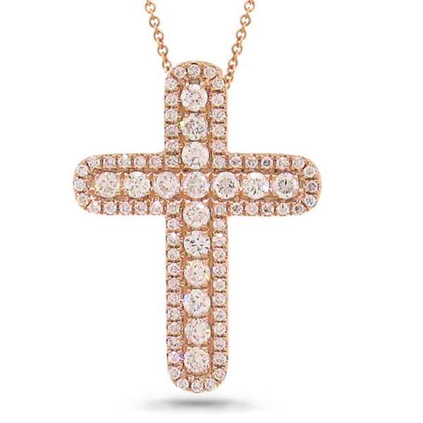 0.53ct 14k Rose Gold Diamond Cross Pendant Necklace