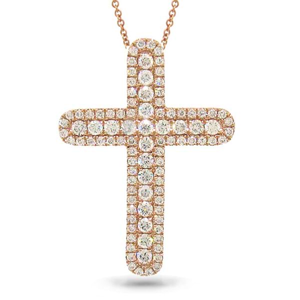 0.81ct 14k Rose Gold Diamond Cross Pendant Necklace