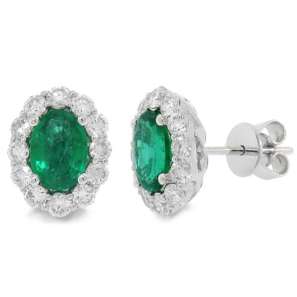 0.92ct Diamond & 1.97ct Emerald 14k White Gold Earrings