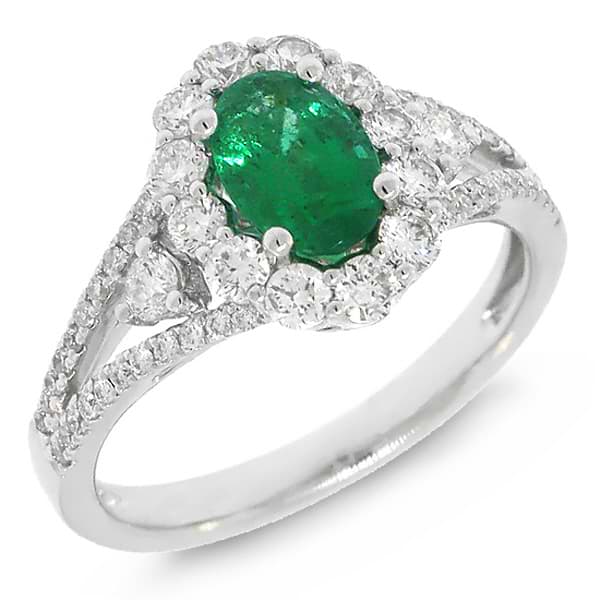 0.72ct Diamond & 1.17ct Emerald 14k White Gold Ring