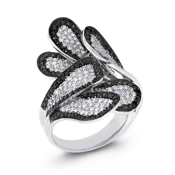 2.60ct 14k White Gold Black & White Diamond Leaf Ring