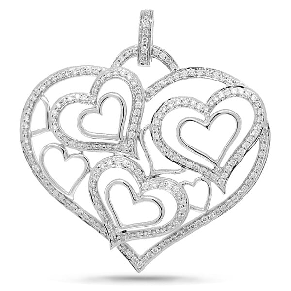 1.20ct 14k White Gold Diamond Heart Pendant Necklace