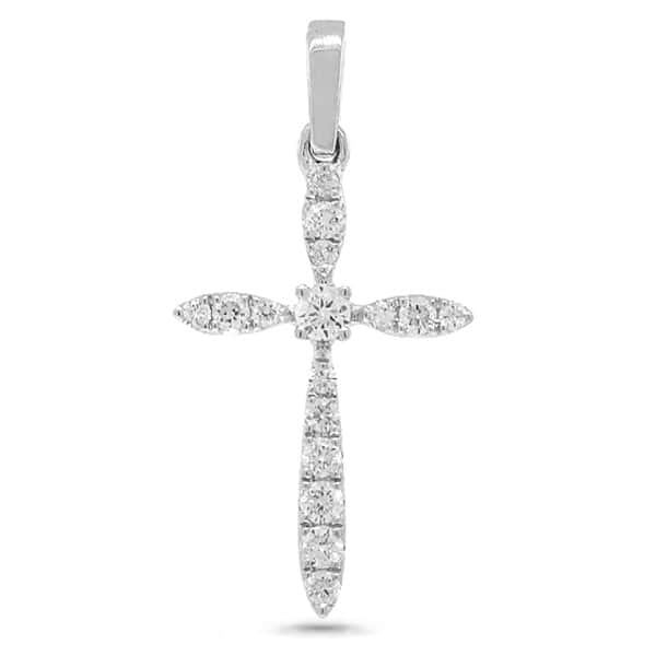 0.18ct 14k White Gold Diamond Cross Pendant Necklace