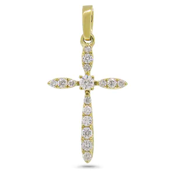 0.18ct 14k Yellow Gold Diamond Cross Pendant Necklace
